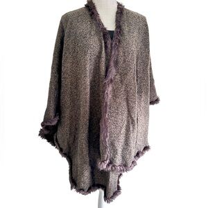 V. Fraas Brown Rabbit Fur Lined Ruana Shawl One Size